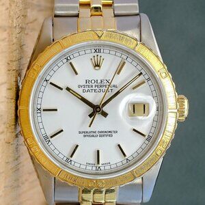ROLEX DATEJUST WHITE INDEX DIAL 36MM 18K GOLD & STEEL TURN-O-GRAPH JUBILEE 16253